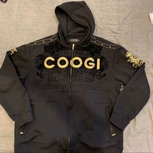 Coogi Full Zip Hoodie Black Gold Bling Jacket